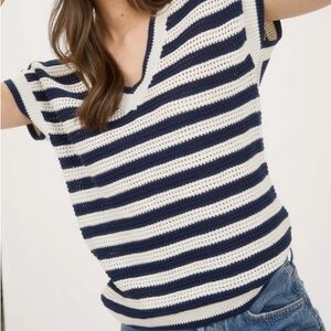 Navy and White Striped Short Sleeve Top